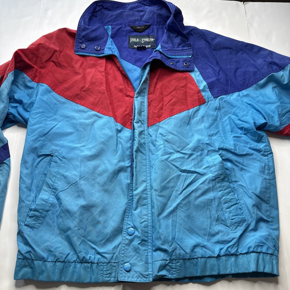 Neon Colorblock Windbreaker Men Sz L Track 90s Vtg Red Purple Blue Field Stream